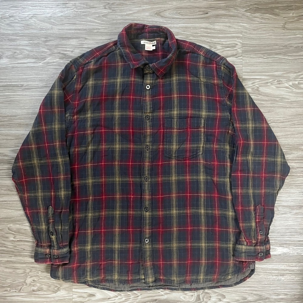 Carbon2Cobalt Mens Large Plaid Double Cloth Flannel Shirt Red Navy Blue 133093